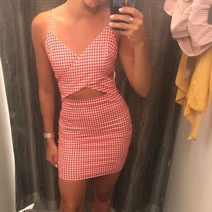 Gingham cut out dress